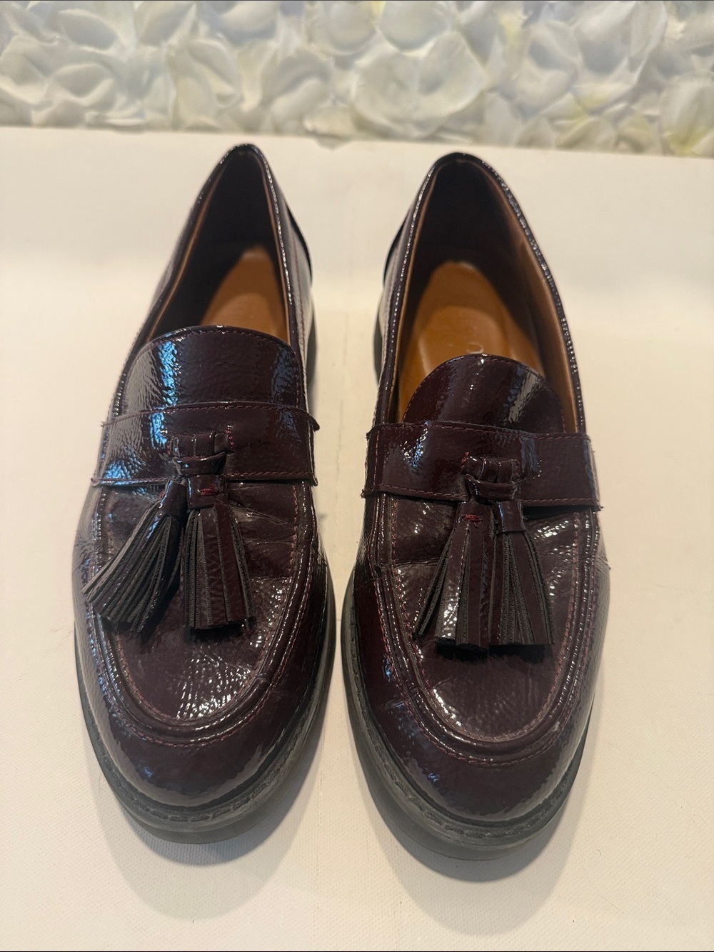 Franco Sarto Women's Tassel Loafers in Burgundy Patent